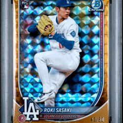 2025 BOWMAN CHROME #12 ROKI SASAKI GOLD GEOMETRIC /50 PSA 10
