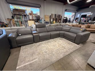 6-Piece Power Reclining Leather Sectional Sofa, Couch
