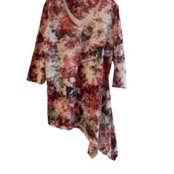 LIVE AND LET LIVE Top Beaded Asymmetrical Hem Tie Dye 3/4 Length Sleeve XL EUC