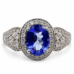 14K White Gold Ring with 1.25Ct. Tanzanite and Diamonds 1.08 Ct. (Size 9.25)