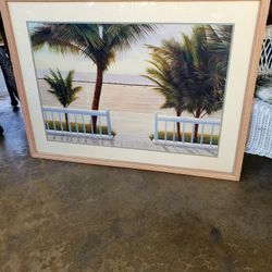 Ocean Beach Theme Print In Wood Frame 