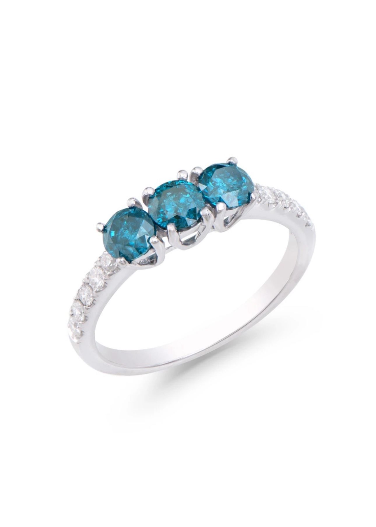 1.35 CTW Natural Diamond 14K White Gold Ring with Natural Blue Colored Diamonds, I1-I2, H-I