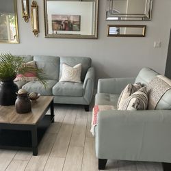 Livorno Aqua Leather Sofa &Love Seat
