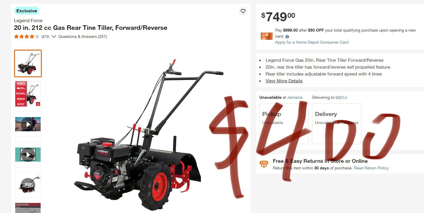 Legend Force Gas Rear Tine Tiller