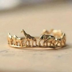 🦒 14K Gold Plated Safari Animal Giraffe Elephant Ring Sizes 8 & 9 Gift Bag Included