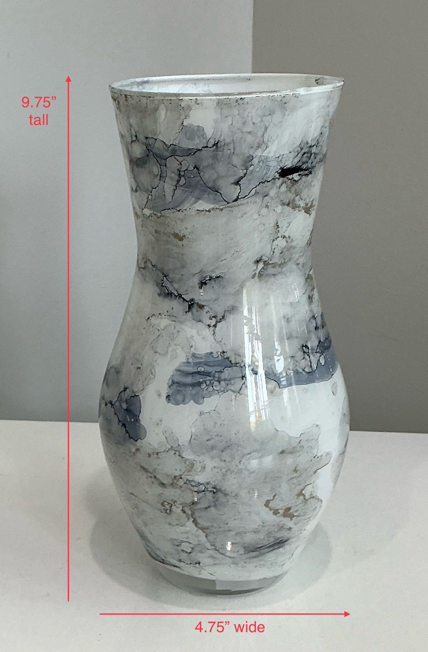 Gray, White, Blue & Gold Glass Vase