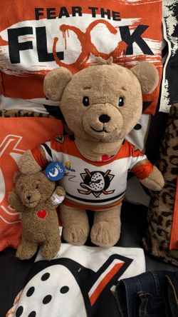 Anaheim Ducks Leo Carlsson Teddy Bear Autographed And Also Baby Choc Teddy Bear 
