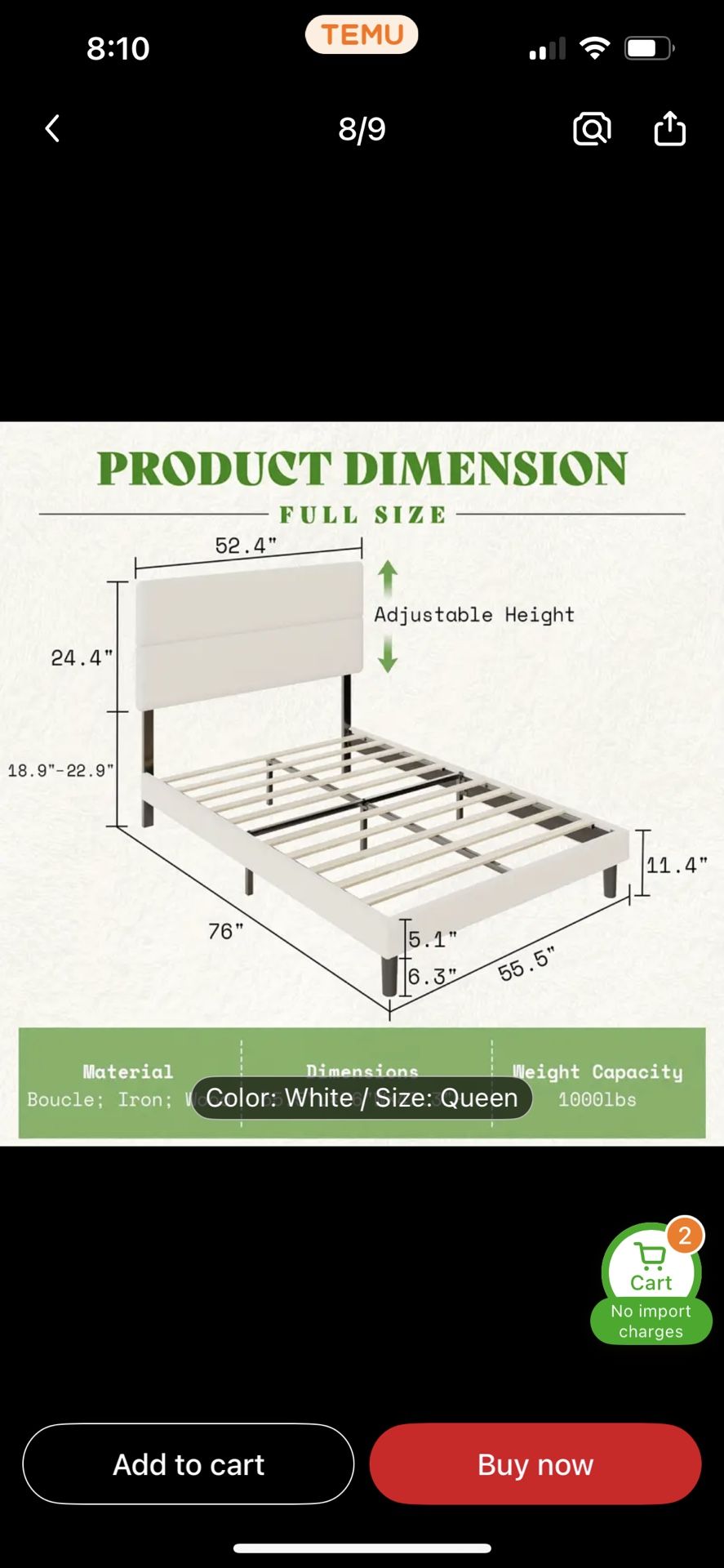 Queen Size Bed Frame & Mattress