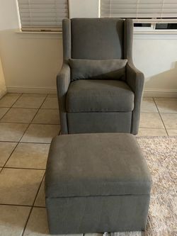 Gray Upholstered Accent Chair with Ottoman
