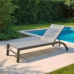 BRAND NEW Aluminum Wheel Outdoor Lounger - Patio Chaise with Sling - Grey