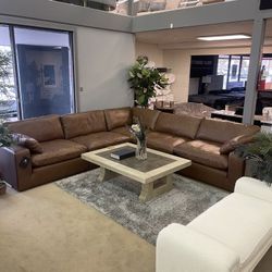 Emilia Caramel Leather 5pc Modular Sectional