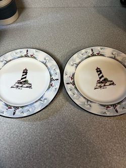 Lighthouse Nautical Ceramic Dinner Plates Set of 2