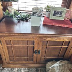 Solid Oak Mission Style Display, Hutch, And Storage Cabinet Set