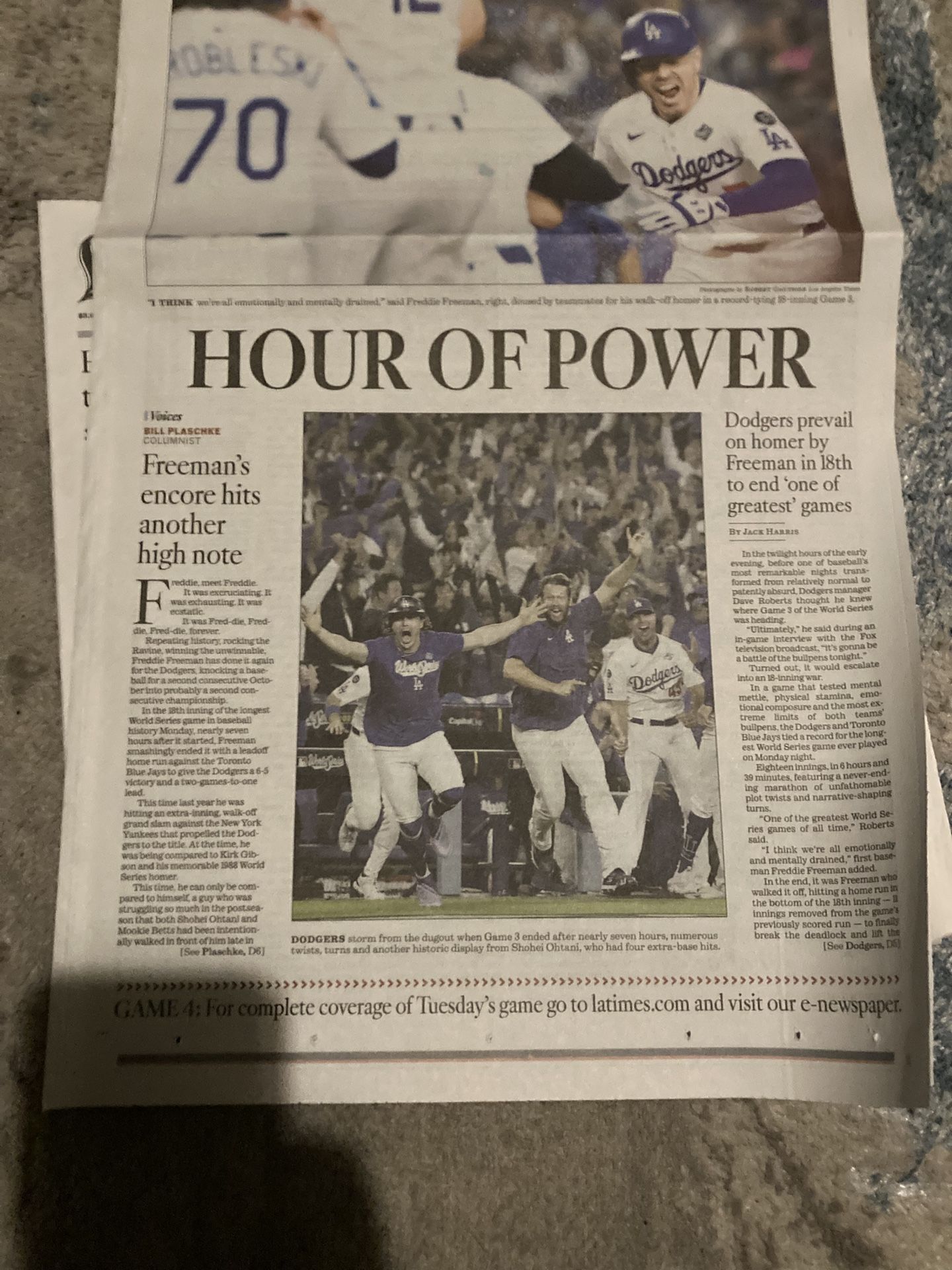 Los Angeles Times Freedie Freeman Second Walk Off