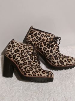 Sperry Top Leather Leopard Fur Boots Sz 7.5