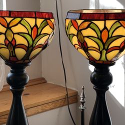 Pair Of Stained Glass Lamps 