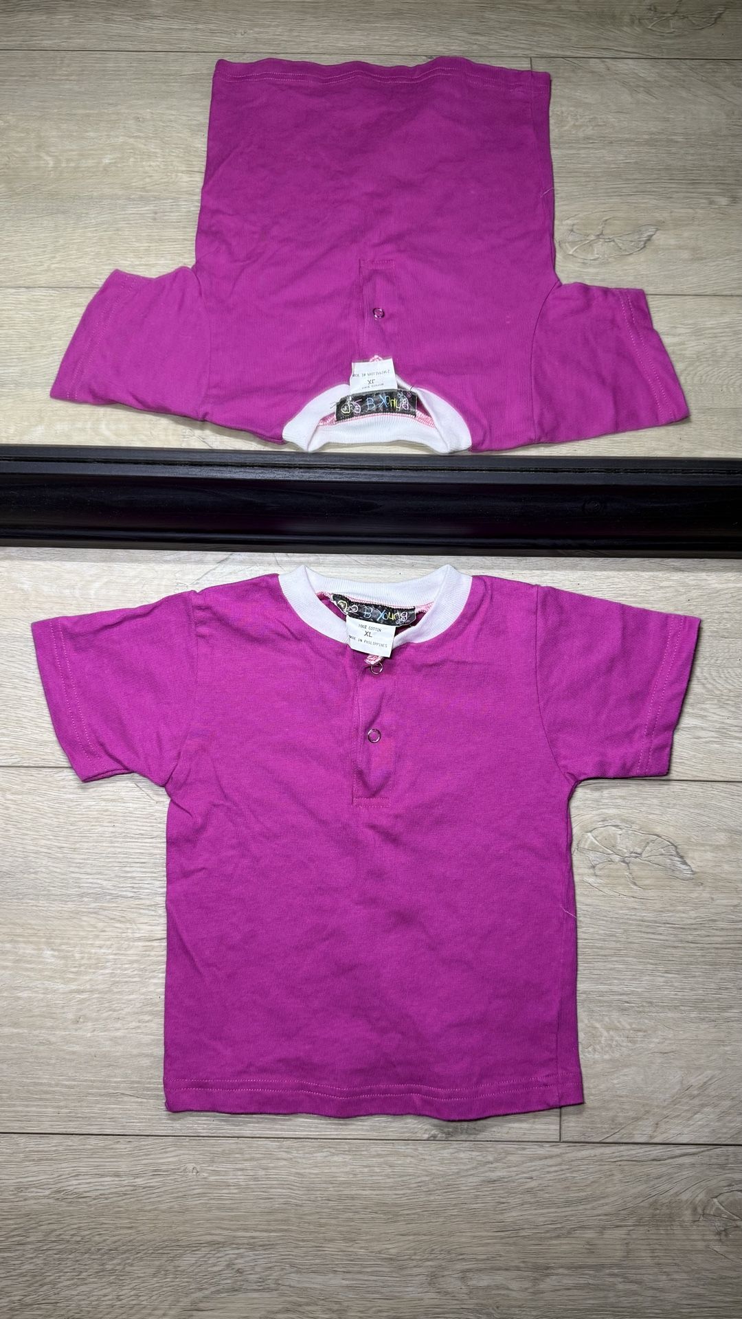 Y2K 2000s Kids / Toddlers Pink Short Sleeve Henley White Collar Shirt