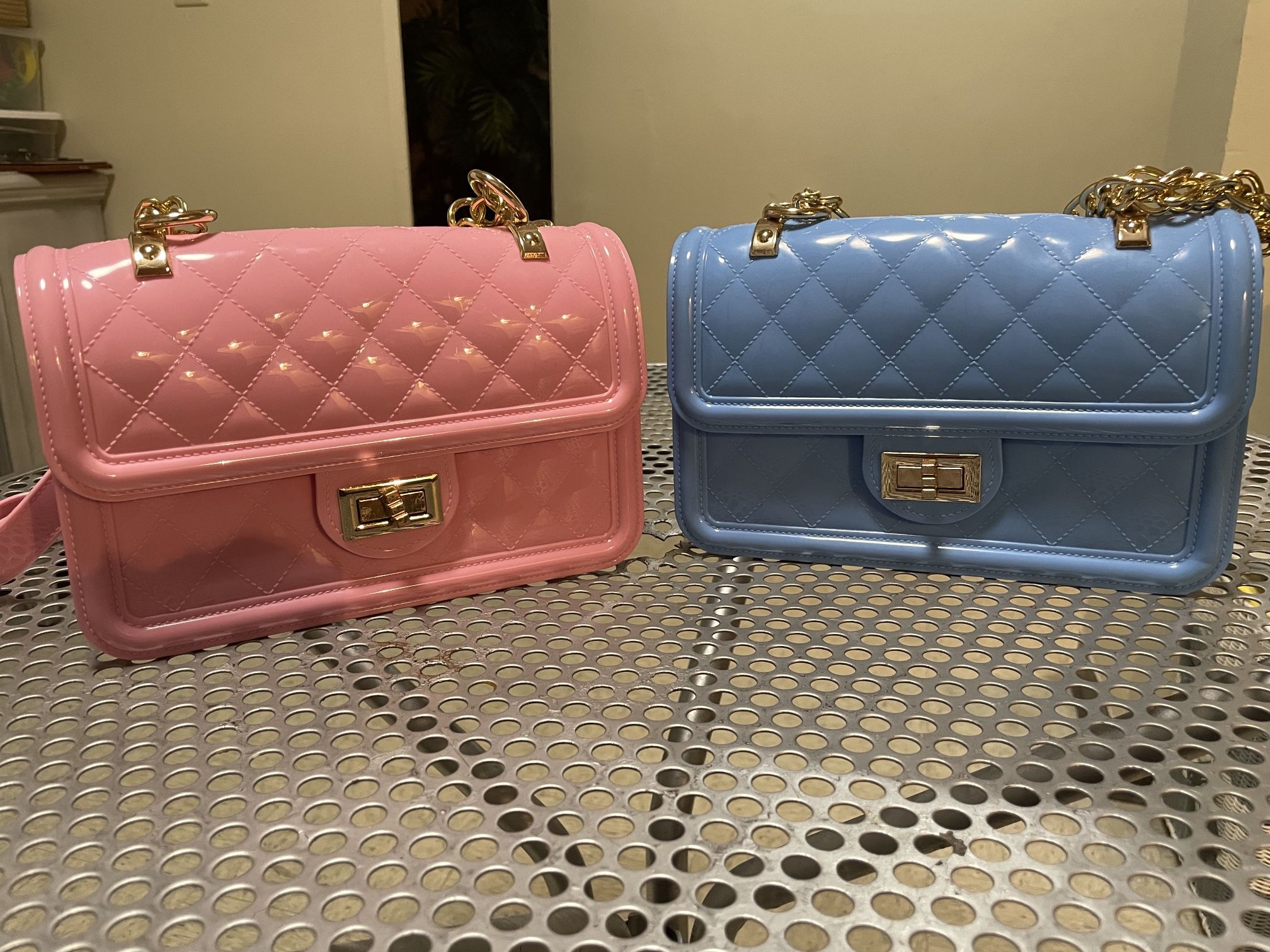 Quilted Jelly Crossbody Bags – Set of 2 (Pink & Blue)