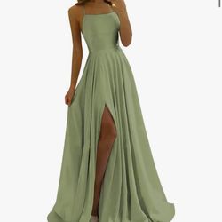 sage green satin dress 