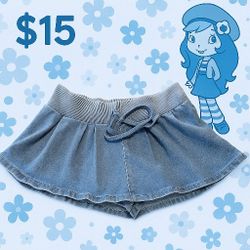 Blue Denim Mini Skirt With Shorts Under 