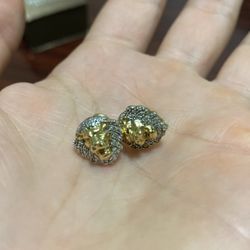 Mens 14k Gold Earrings With Cuban Zircon Diamonds