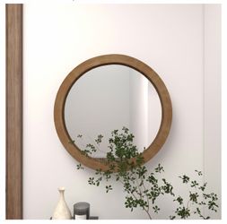 Round Wall Mirror with Wood Frame
