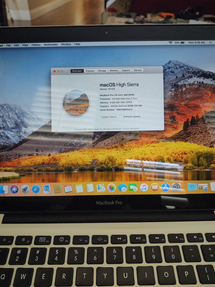 MacBook Pro 13" A1278 8gb Ram, 250gb HD