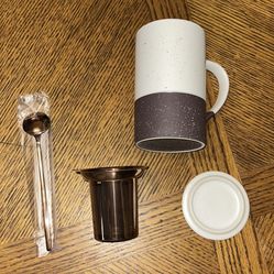 Mora Ceramics: 12 Ounce Ceramic Tea Mug, Infuser, Spoon, Lid 