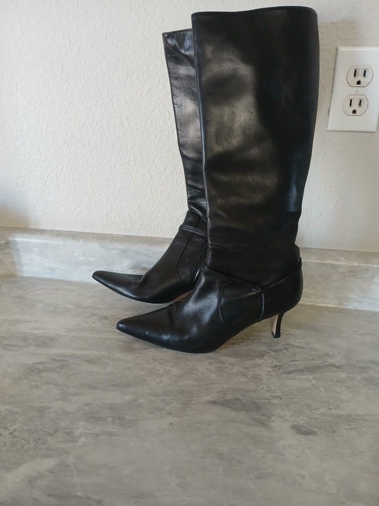 Faconnable Knee High Black Leather Boot