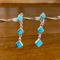 Vintage Native American Sterling Silver and Turquoise Earrings with Back Screws