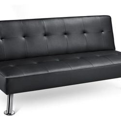  Convertible Faux Leather Futon Sofa Bed, Black
