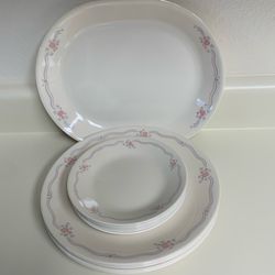 Corelle English Breakfast Pink Rose Blue Ribbon Dainty Set Of 14