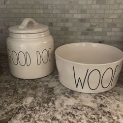 Rae Dunn Dog Bowl And Treat Jar