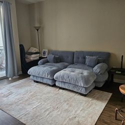 Oversized Plush Gray/Blue Sofa – Deep Seats & Modern Style