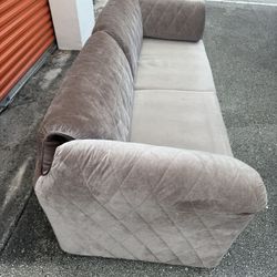 CARLO PERAZZI MODERN VELVET SOFA, QUILTED BACK AND ARMS- Used