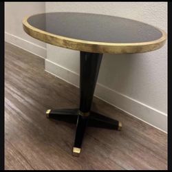 West Elm Black Lacquer Side Table w Gold accents 28Dx28H