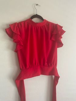 Red Ruffled Cropped Blouse