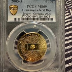 PCGS Graded Gold Coin 24k (100 Euro World Cup) Rare From Germany  - 15.5 Grams 
