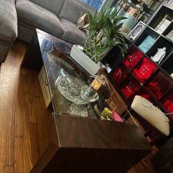 Solid Wood Table Clear Glass Top 
