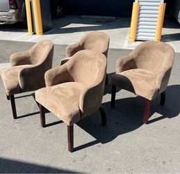 Set of 4 custom design brown velvet arm chairs dining chairs