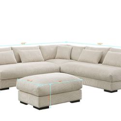 New! Extra Padded Cushions Sectional Sofa, Upholstered Sectional, Soft Corduroy Couch, Sectional And Ottoman, Sofa, Couch, Reversible Sectional