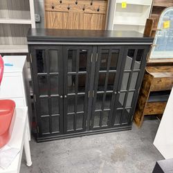 47.4”H Sideboard Buffet Cabinet with Tempered Glass Doors and 8 Shelves, Storage Cabinet Credenza for Living Room, Dining Room, Black  390079-01