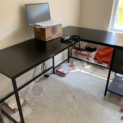 NEW L-shape Desk with Black Wood Top And Drawers