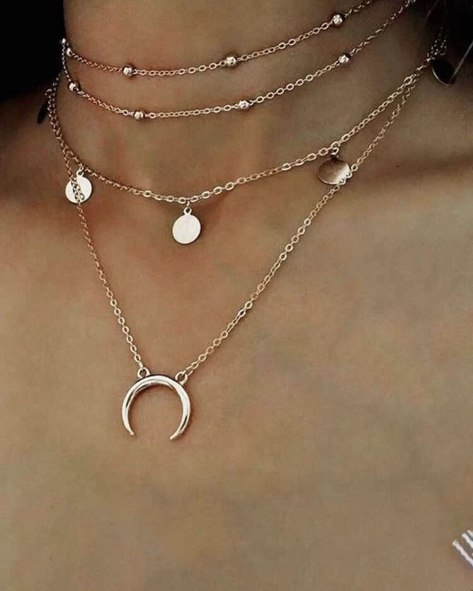 ONE LEFT Gorgeous NEW Layered Half Moon Women’s Fashion Jewelry Necklace