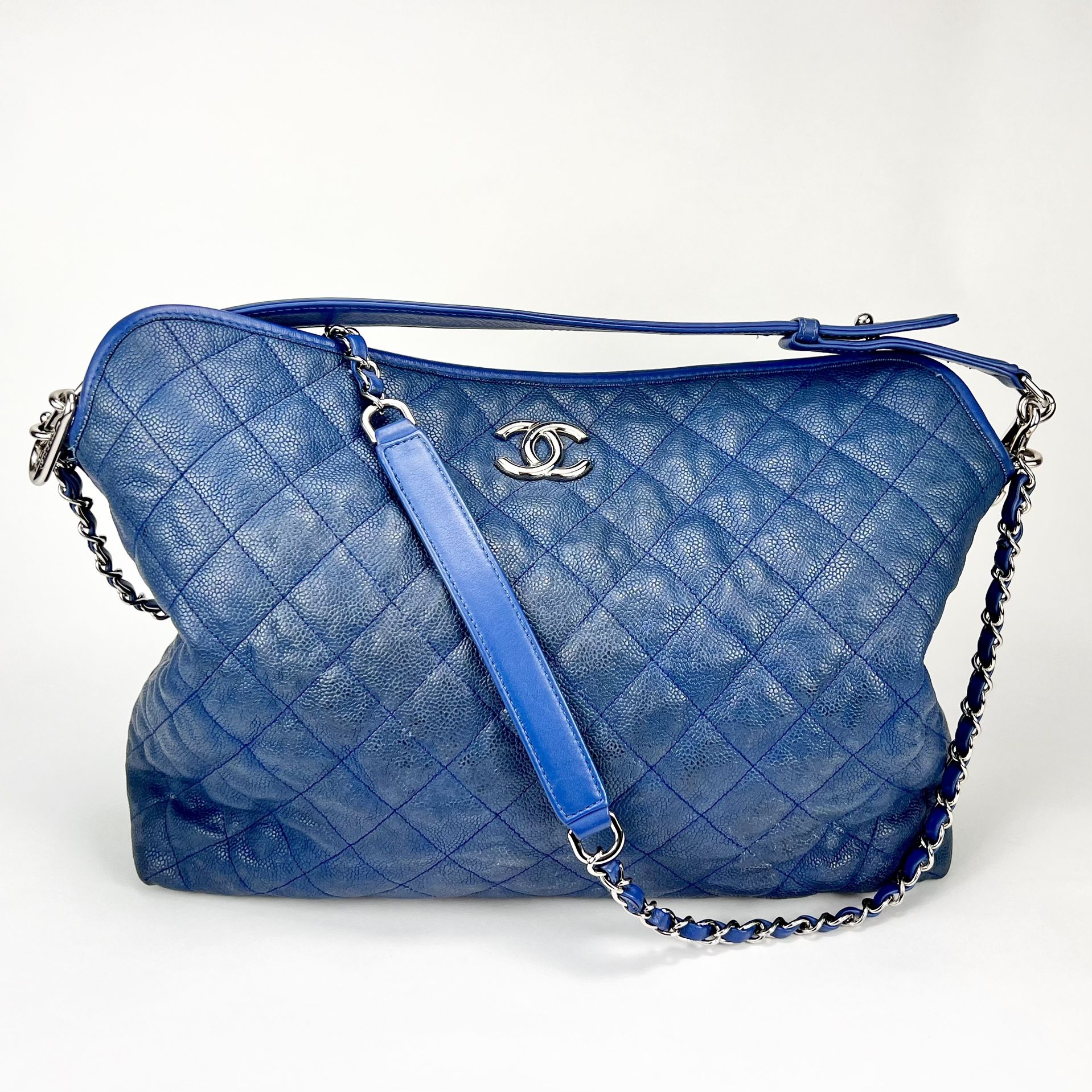 CHANEL Blue French Riviera Quilted Caviar Leather Hobo Shoulder Bag
