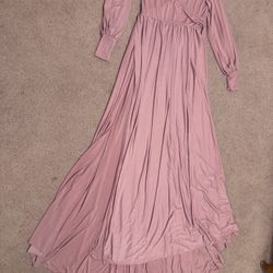 New large rose pink long stretchy Flowy dress maternity photo gown blush S 