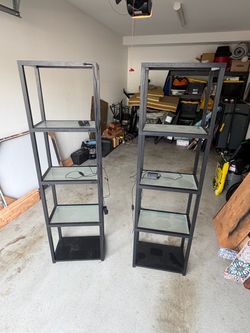 Pair of Black tower Shelves with Glass Shelves