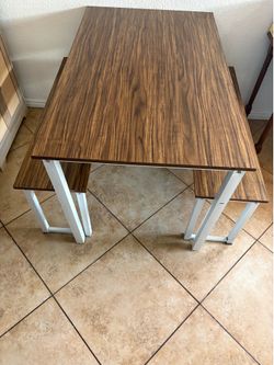 3-Piece Dining Set with Table and Two Benches
