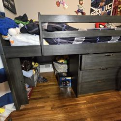 Gray Loft Bed With 2 Storage