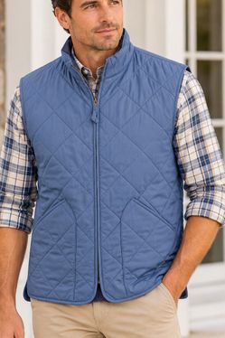 J.Crew Mens XL Blue Diamond Quilted Vest Full Zip Preppy Outerwear Lined